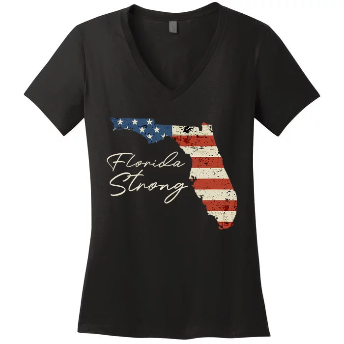 Florida Strong Usa Flag Florida Map Hurricane Milton Pray For All Women's V-Neck T-Shirt