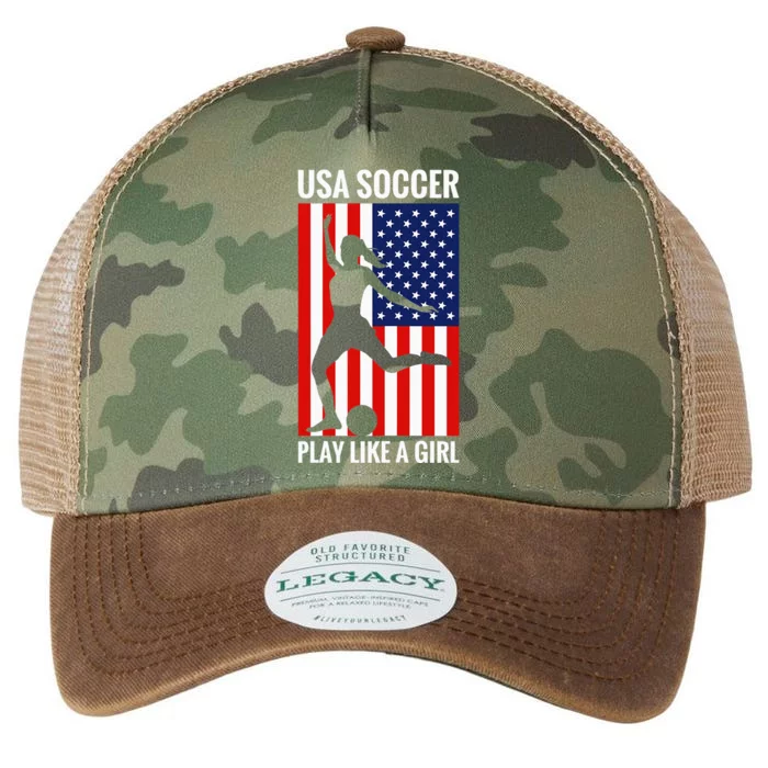 Funny Soccer Usa Soccer Play Like A Girl Legacy Tie Dye Trucker Hat