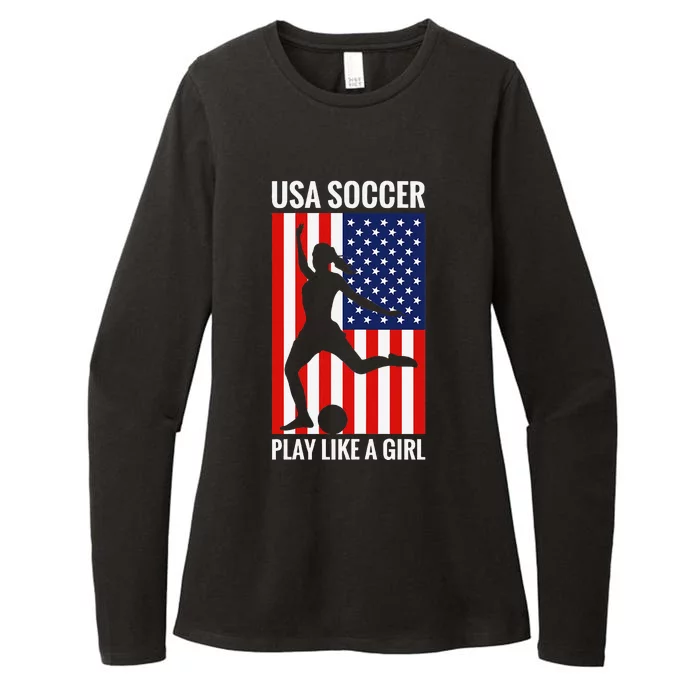 Funny Soccer Usa Soccer Play Like A Girl Womens CVC Long Sleeve Shirt