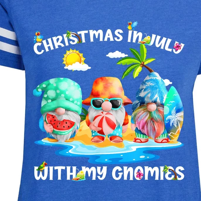 Funny Summer Vacation Gnomies Gnomes For Christmas In July Enza Ladies Jersey Football T-Shirt