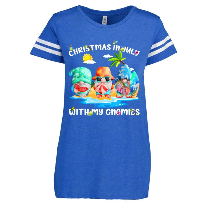 Funny Summer Vacation Gnomies Gnomes For Christmas In July Enza Ladies Jersey Football T-Shirt