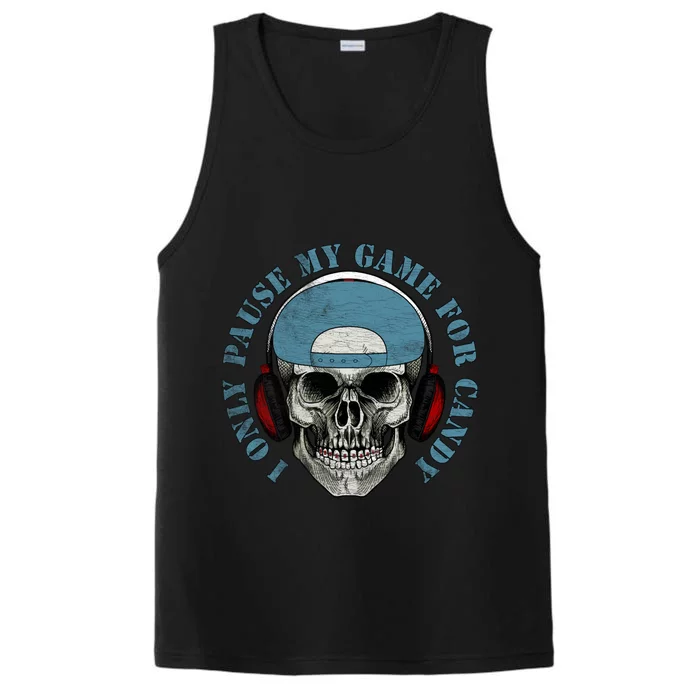 Funny Skeleton Video Gamer I Only Pause My Game For Candy Gift Performance Tank