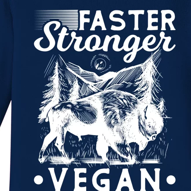 Faster Stronger Vegan Fitness Bison Vegetarian Gift Baby Long Sleeve Bodysuit