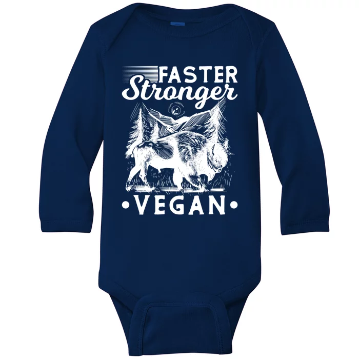 Faster Stronger Vegan Fitness Bison Vegetarian Gift Baby Long Sleeve Bodysuit