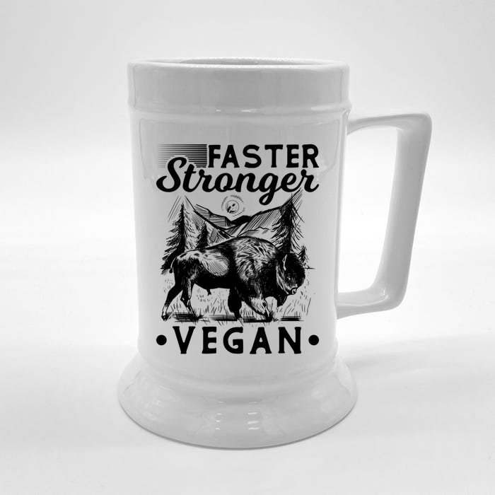 Faster Stronger Vegan Fitness Bison Vegetarian Gift Front & Back Beer Stein