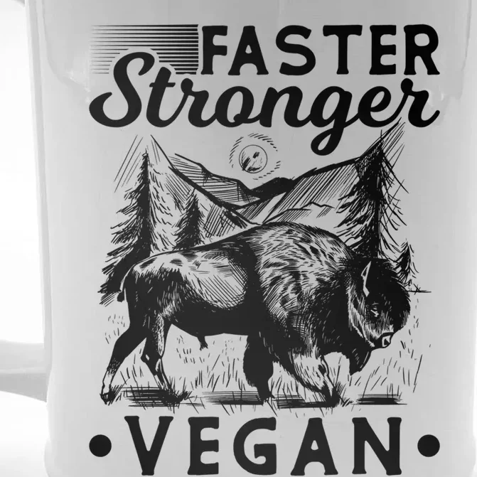 Faster Stronger Vegan Fitness Bison Vegetarian Gift Front & Back Beer Stein