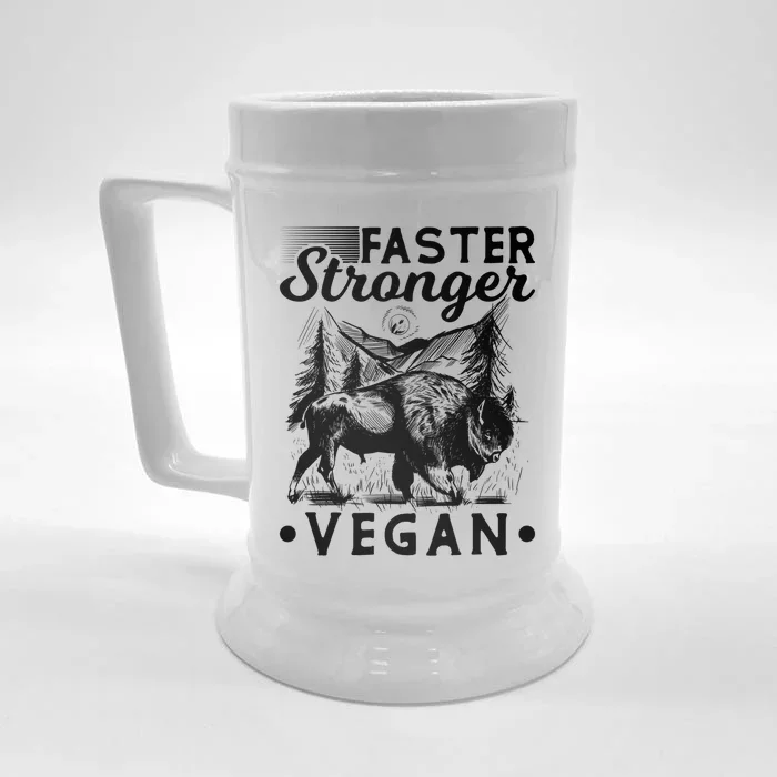 Faster Stronger Vegan Fitness Bison Vegetarian Gift Front & Back Beer Stein