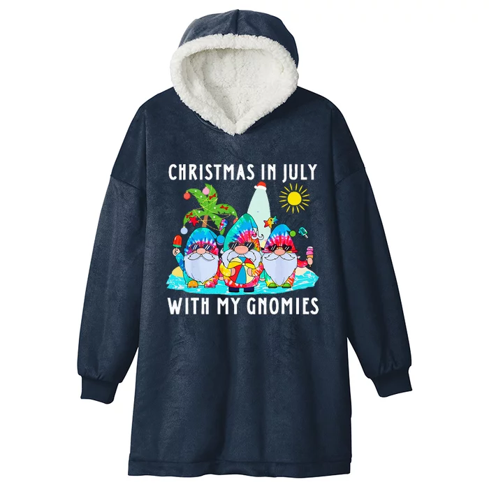 Funny Summer Vacation Gnomies Gnomes For Christmas In July Hooded Wearable Blanket