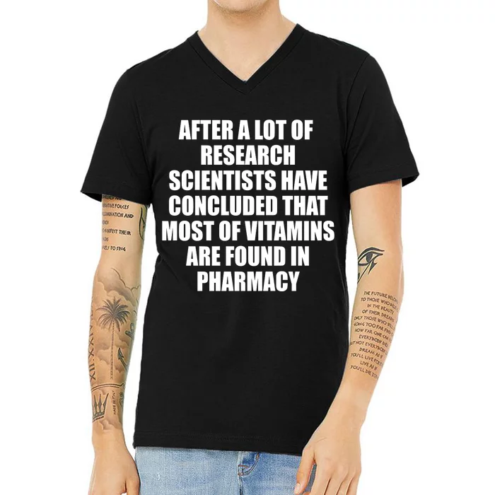 Funny Scientist Vitamins Pharmacy V-Neck T-Shirt