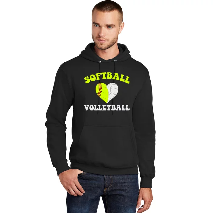 Funny Softball Volleyball Heart Groovy Softball Lover Girls Hoodie