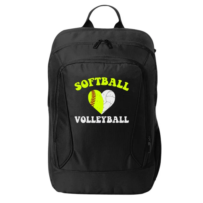 Funny Softball Volleyball Heart Groovy Softball Lover Girls City Backpack