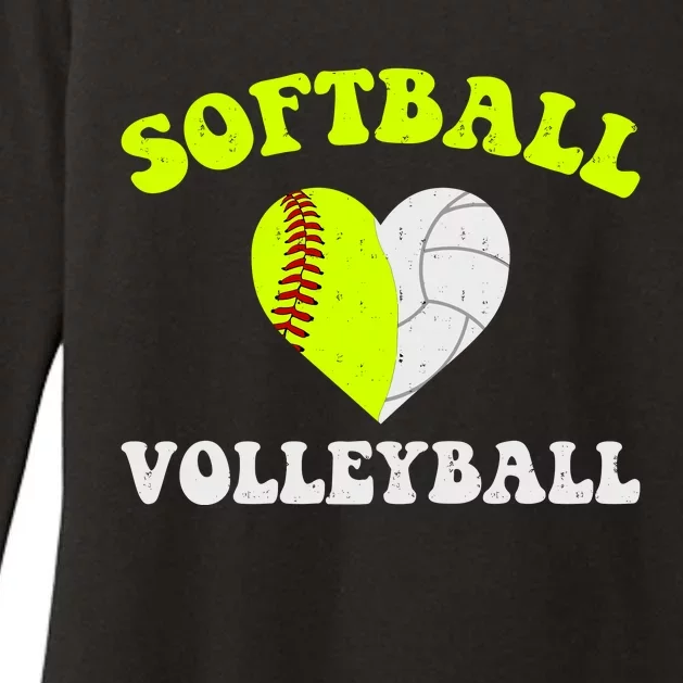 Funny Softball Volleyball Heart Groovy Softball Lover Girls Womens CVC Long Sleeve Shirt