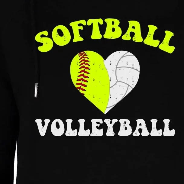 Funny Softball Volleyball Heart Groovy Softball Lover Girls Womens Funnel Neck Pullover Hood