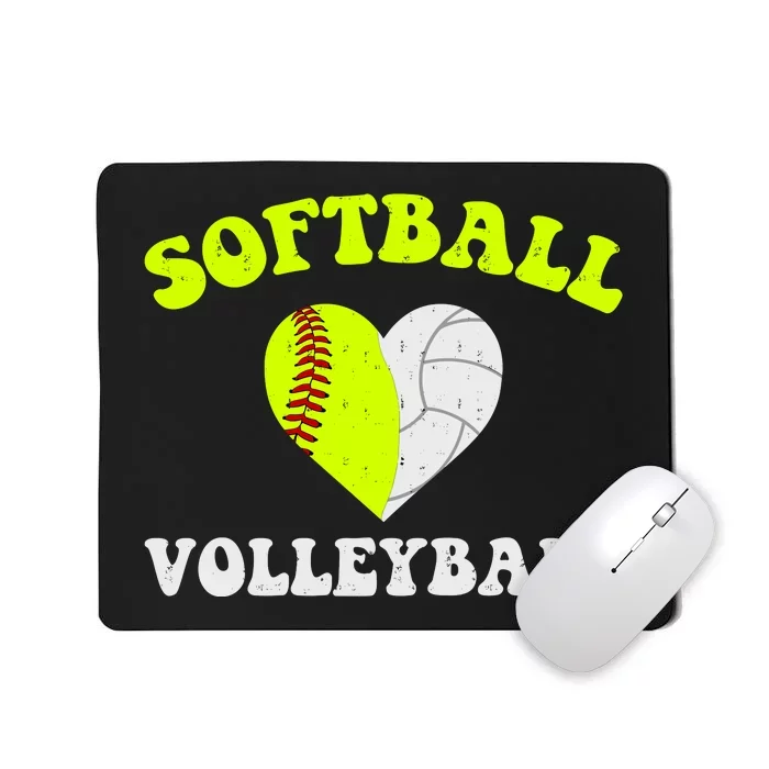 Funny Softball Volleyball Heart Groovy Softball Lover Girls Mousepad