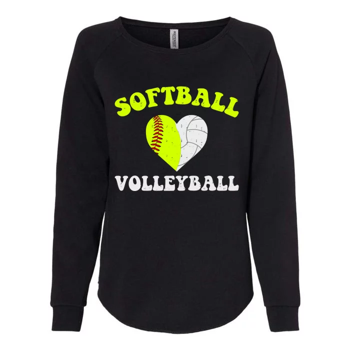 Funny Softball Volleyball Heart Groovy Softball Lover Girls Womens California Wash Sweatshirt