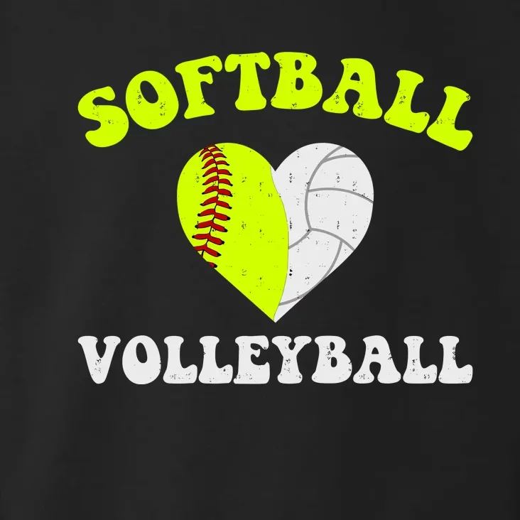 Funny Softball Volleyball Heart Groovy Softball Lover Girls Toddler Hoodie