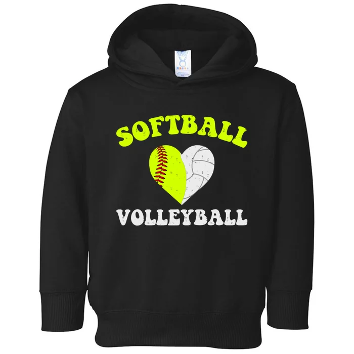 Funny Softball Volleyball Heart Groovy Softball Lover Girls Toddler Hoodie