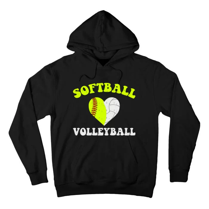 Funny Softball Volleyball Heart Groovy Softball Lover Girls Tall Hoodie