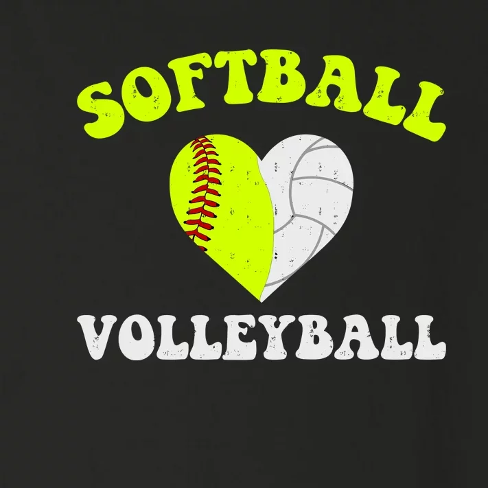 Funny Softball Volleyball Heart Groovy Softball Lover Girls Toddler Long Sleeve Shirt