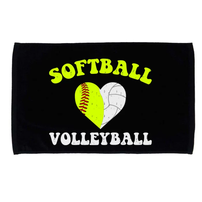 Funny Softball Volleyball Heart Groovy Softball Lover Girls Microfiber Hand Towel