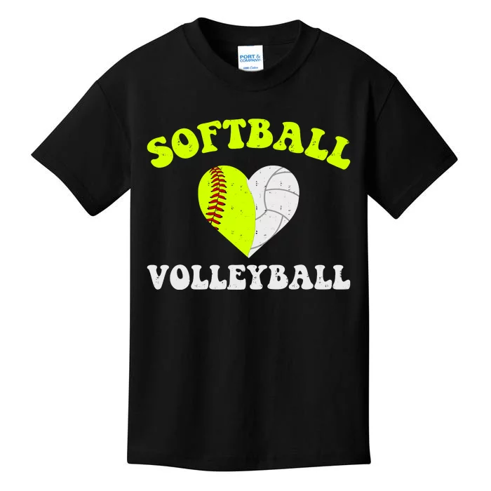 Funny Softball Volleyball Heart Groovy Softball Lover Girls Kids T-Shirt