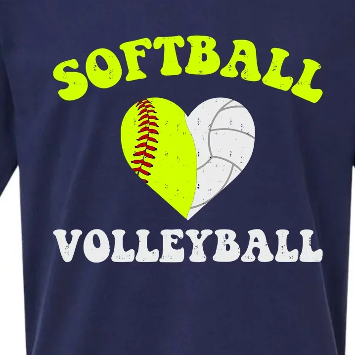 Funny Softball Volleyball Heart Groovy Softball Lover Girls Sueded Cloud Jersey T-Shirt