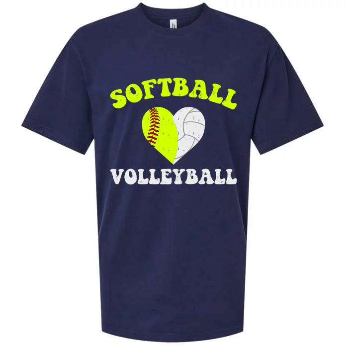 Funny Softball Volleyball Heart Groovy Softball Lover Girls Sueded Cloud Jersey T-Shirt