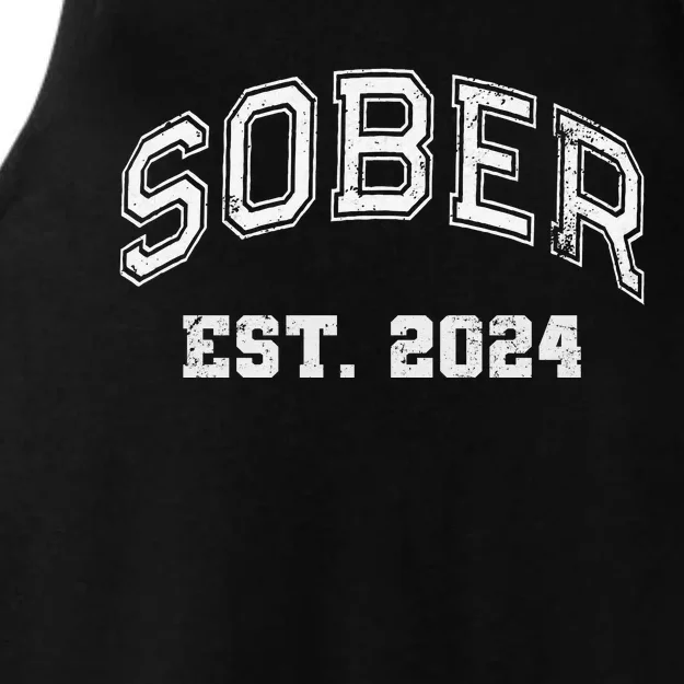 Funny Sober Varsity Est. 2024 Sobriety Celebrate Recovery Aa Ladies Tri-Blend Wicking Tank