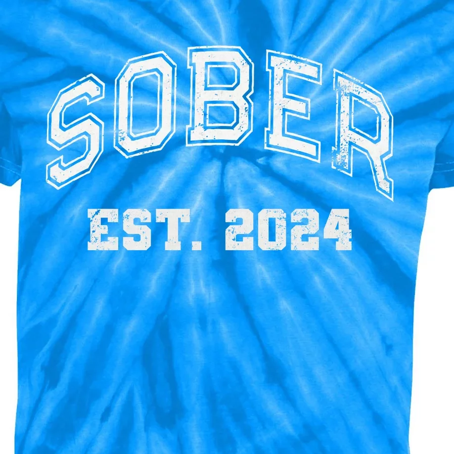 Funny Sober Varsity Est. 2024 Sobriety Celebrate Recovery Aa Kids Tie-Dye T-Shirt