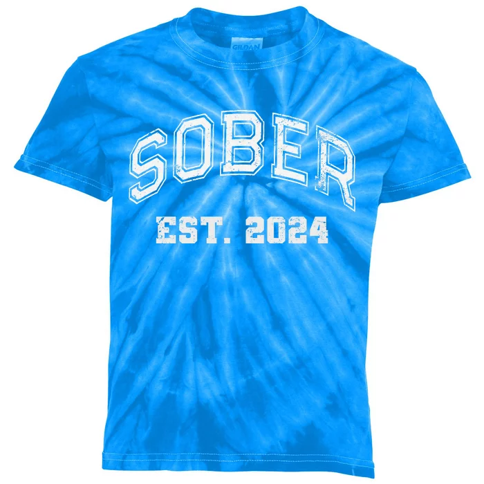 Funny Sober Varsity Est. 2024 Sobriety Celebrate Recovery Aa Kids Tie-Dye T-Shirt