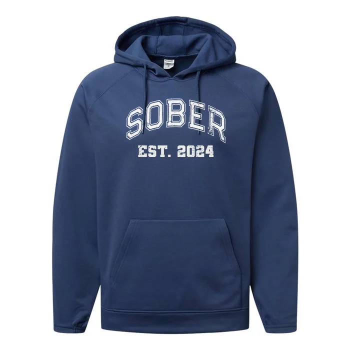 Funny Sober Varsity Est. 2024 Sobriety Celebrate Recovery Aa Performance Fleece Hoodie