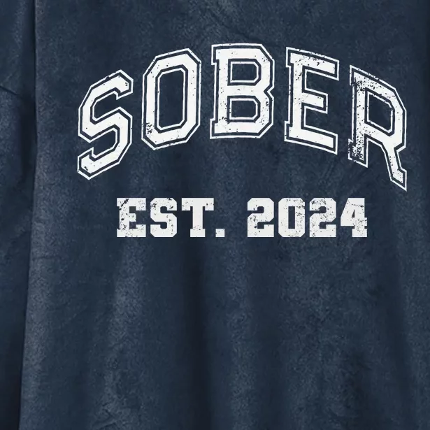 Funny Sober Varsity Est. 2024 Sobriety Celebrate Recovery Aa Hooded Wearable Blanket