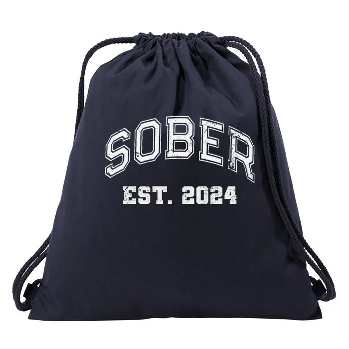 Funny Sober Varsity Est. 2024 Sobriety Celebrate Recovery Aa Drawstring Bag