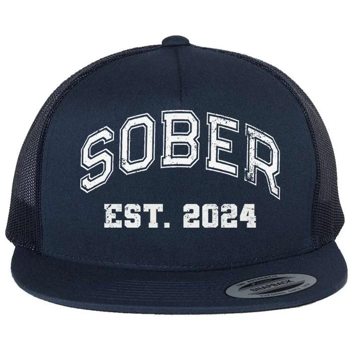 Funny Sober Varsity Est. 2024 Sobriety Celebrate Recovery Aa Flat Bill Trucker Hat