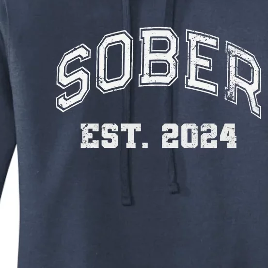 Funny Sober Varsity Est. 2024 Sobriety Celebrate Recovery Aa Women's Pullover Hoodie