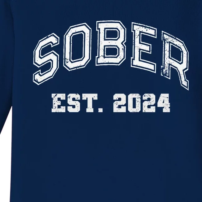 Funny Sober Varsity Est. 2024 Sobriety Celebrate Recovery Aa Baby Long Sleeve Bodysuit