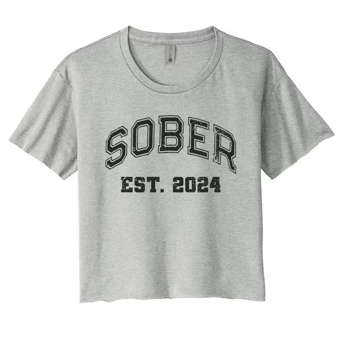 Funny Sober Varsity Est. 2024 Sobriety Celebrate Recovery Aa Women's Crop Top Tee