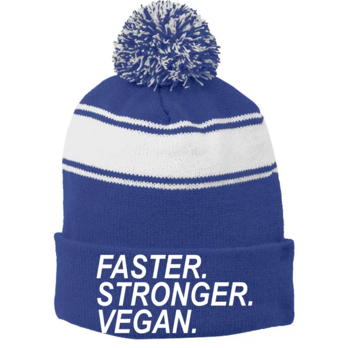 Faster Stronger Vegan Cute Gift Stripe Pom Pom Beanie