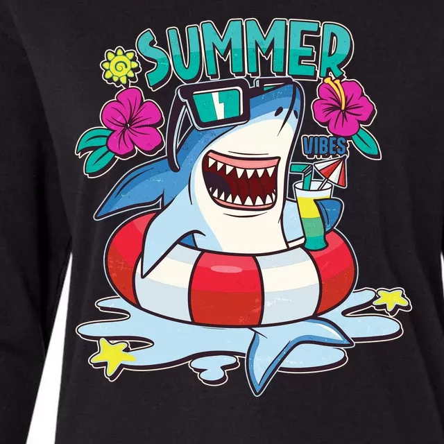 Funny Summer Vibe Vacation Shark Womens Cotton Relaxed Long Sleeve T-Shirt