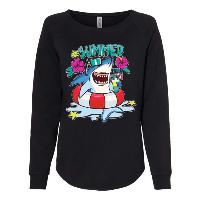 Funny Summer Vibe Vacation Shark Womens California Wash Sweatshirt