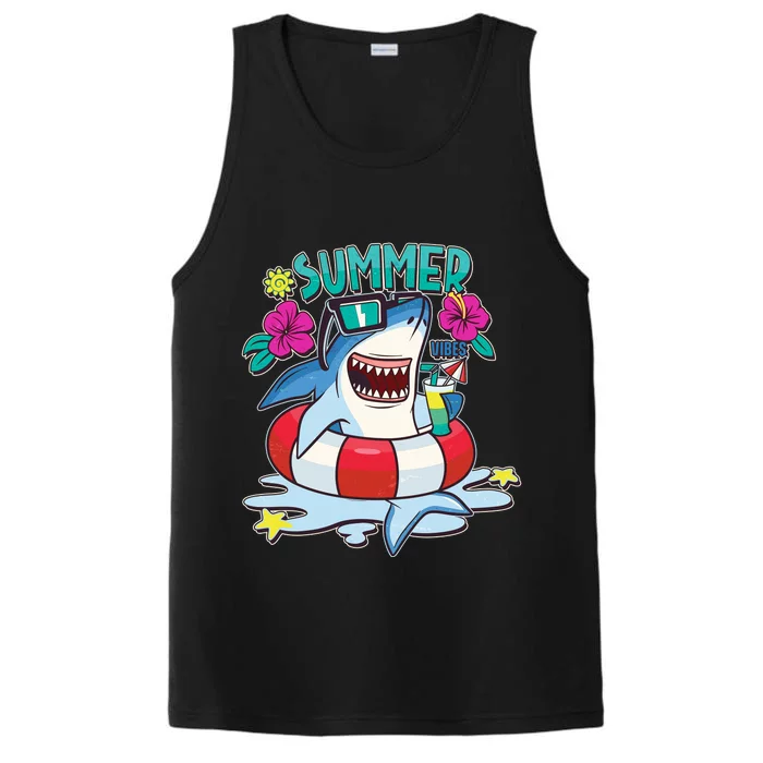 Funny Summer Vibe Vacation Shark Performance Tank