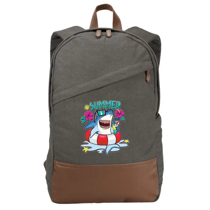 Funny Summer Vibe Vacation Shark Cotton Canvas Backpack