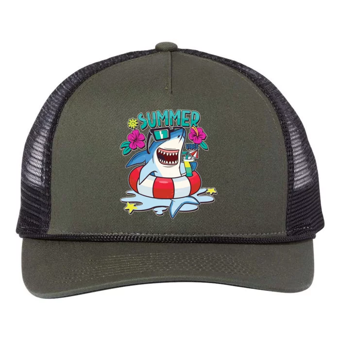 Funny Summer Vibe Vacation Shark Retro Rope Trucker Hat Cap