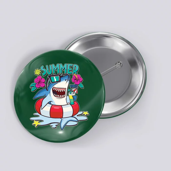 Funny Summer Vibe Vacation Shark Button