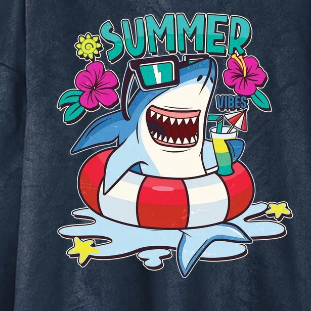 Funny Summer Vibe Vacation Shark Hooded Wearable Blanket