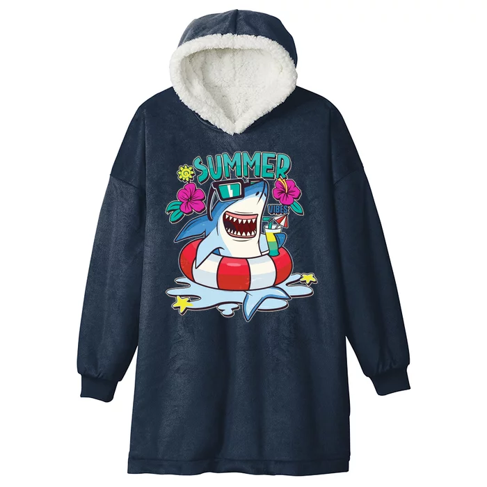 Funny Summer Vibe Vacation Shark Hooded Wearable Blanket