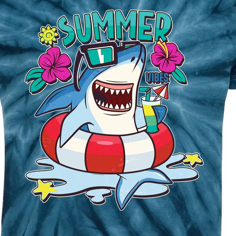 Funny Summer Vibe Vacation Shark Kids Tie-Dye T-Shirt