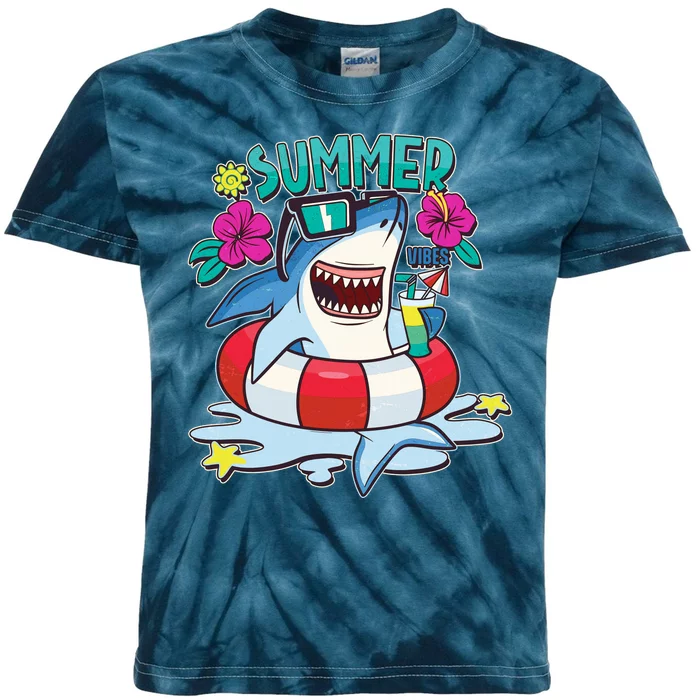 Funny Summer Vibe Vacation Shark Kids Tie-Dye T-Shirt