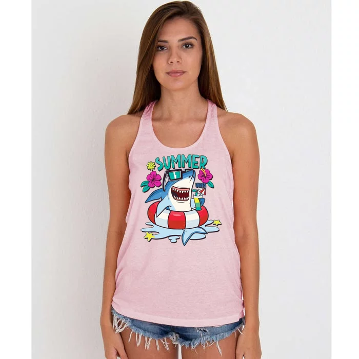 Funny Summer Vibe Vacation Shark Women's Knotted Racerback Tank