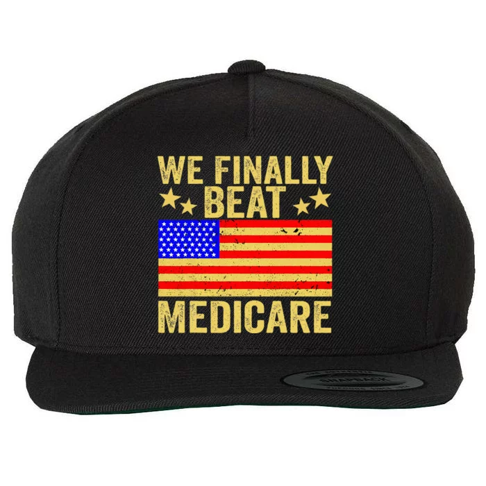 Funny Saying We Finally Beat Medicare Vintage Usa Flag Wool Snapback Cap